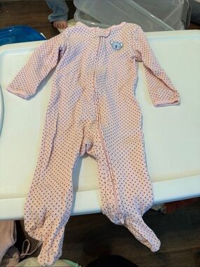Carter's Light Pink Footed One-Piece with Tiny Dot Print and Bear Patch